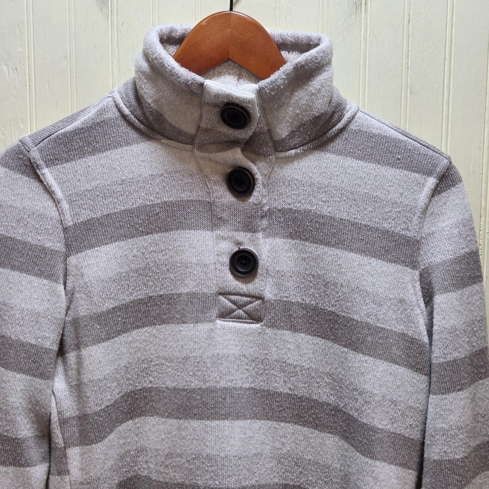 Avalanche Sweater Womens S Gray Striped Mock Neck Henley Sherpa Lined Pullover